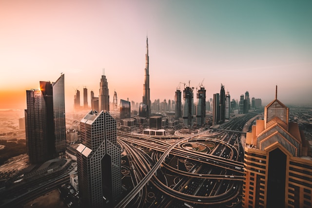 view of Dubai at sunrise